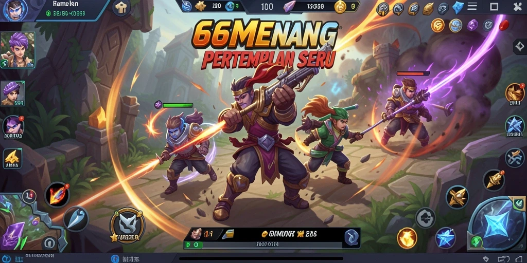 Screenshot gameplay MOBA 66MENANG yang menampilkan pertempuran intens.