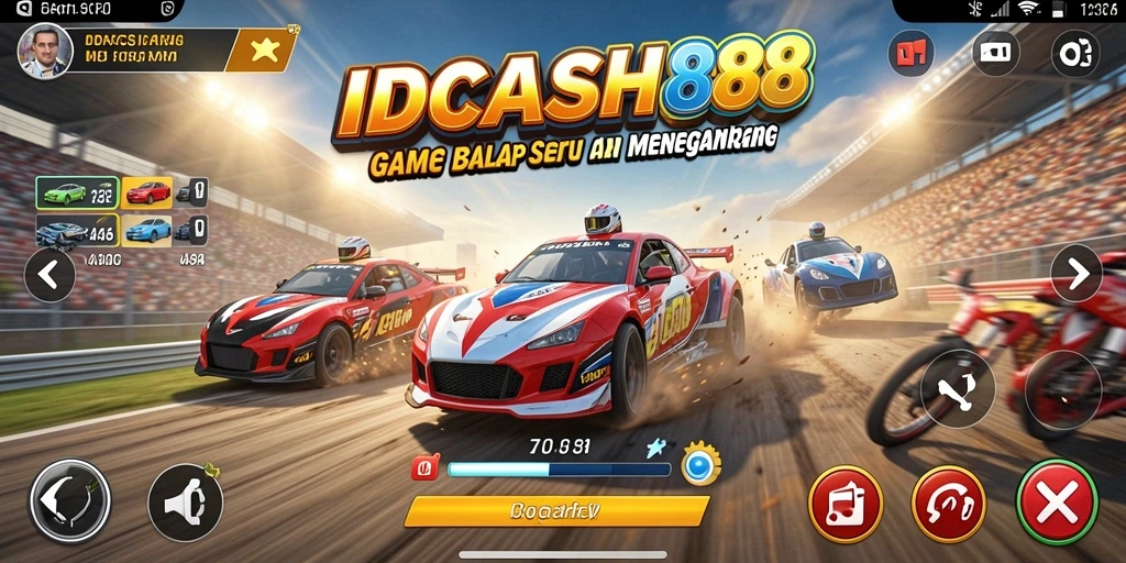 Tampilan gameplay Racing mendebarkan dengan mobil-mobil cepat dan trek yang menantang.