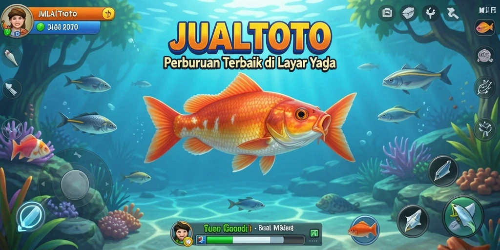 Screenshot tampilan permainan <strong>JUALTOTO</strong> saat menangkap ikan di lautan.