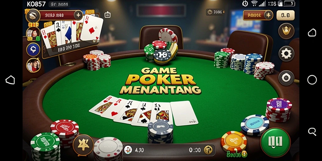 Tampilan gameplay KO857 yang mendebarkan dalam permainan Poker.