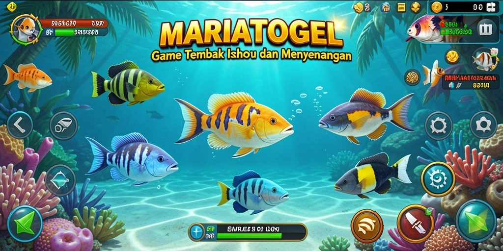 Screenshot gameplay MARIATOGEL menampilkan aksi menembak ikan yang seru.