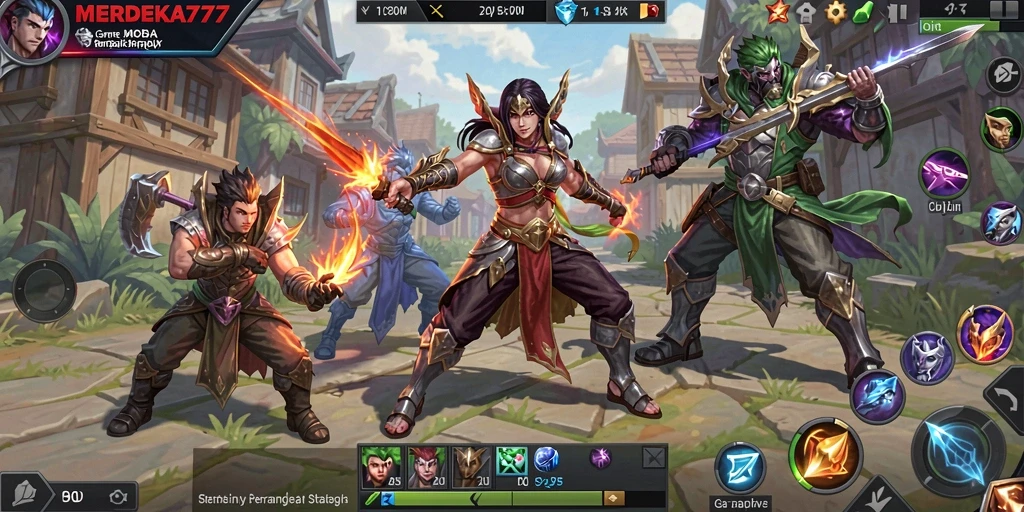Tampilan seru pertarungan game MOBA MERDEKA777.