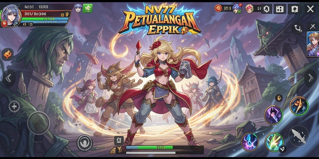 Screenshot gameplay NV77 dengan karakter Anime yang beraksi.