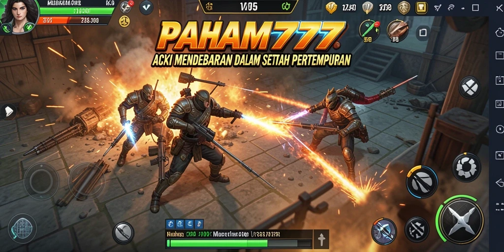Tangkapan layar utama PAHAM777 menampilkan karakter dalam pertempuran intens.