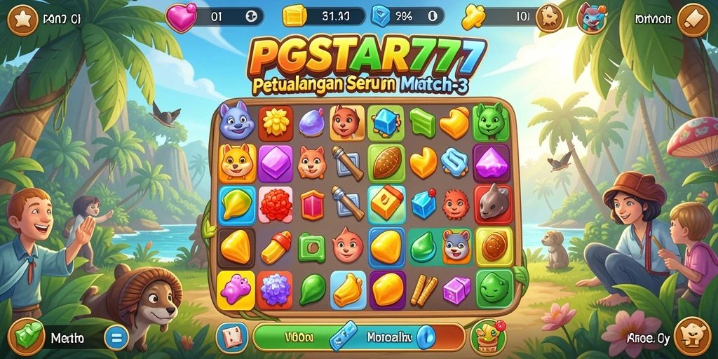 Tangkapan layar utama PGSTAR777 menampilkan aksi seru permainan Match-3.