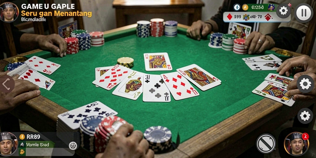 Tampilan gameplay seru dan menarik dari RR89 yang menggambarkan permainan Gaple.