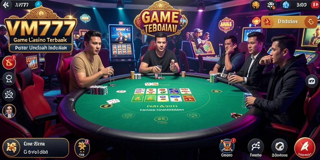 Screenshot VM777 menampilkan dealer langsung dengan suasana kasino yang hidup.