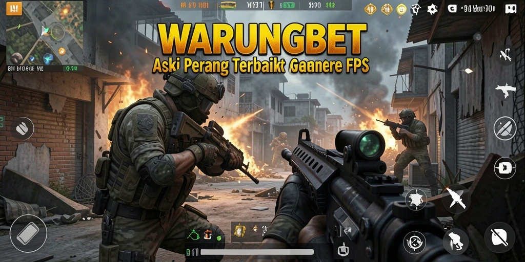 Tampilan gameplay mendebarkan dalam peperangan FPS.